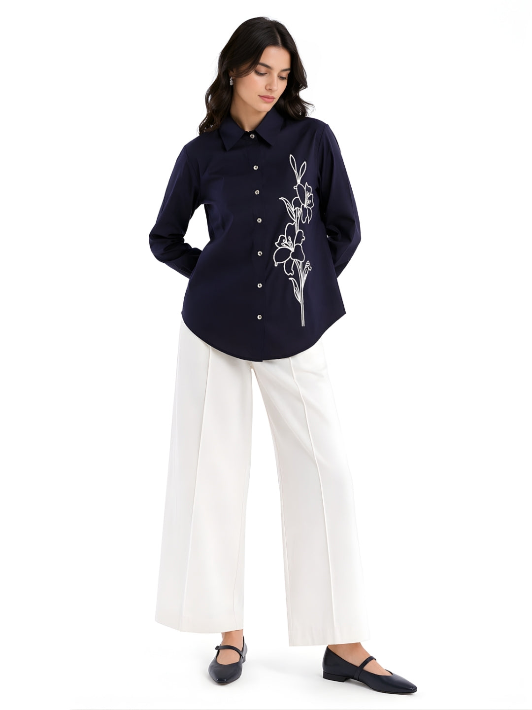 Black Embroidered Long Sleeves Shirt