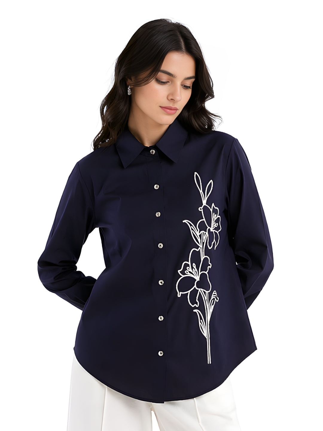Black Embroidered Long Sleeves Shirt