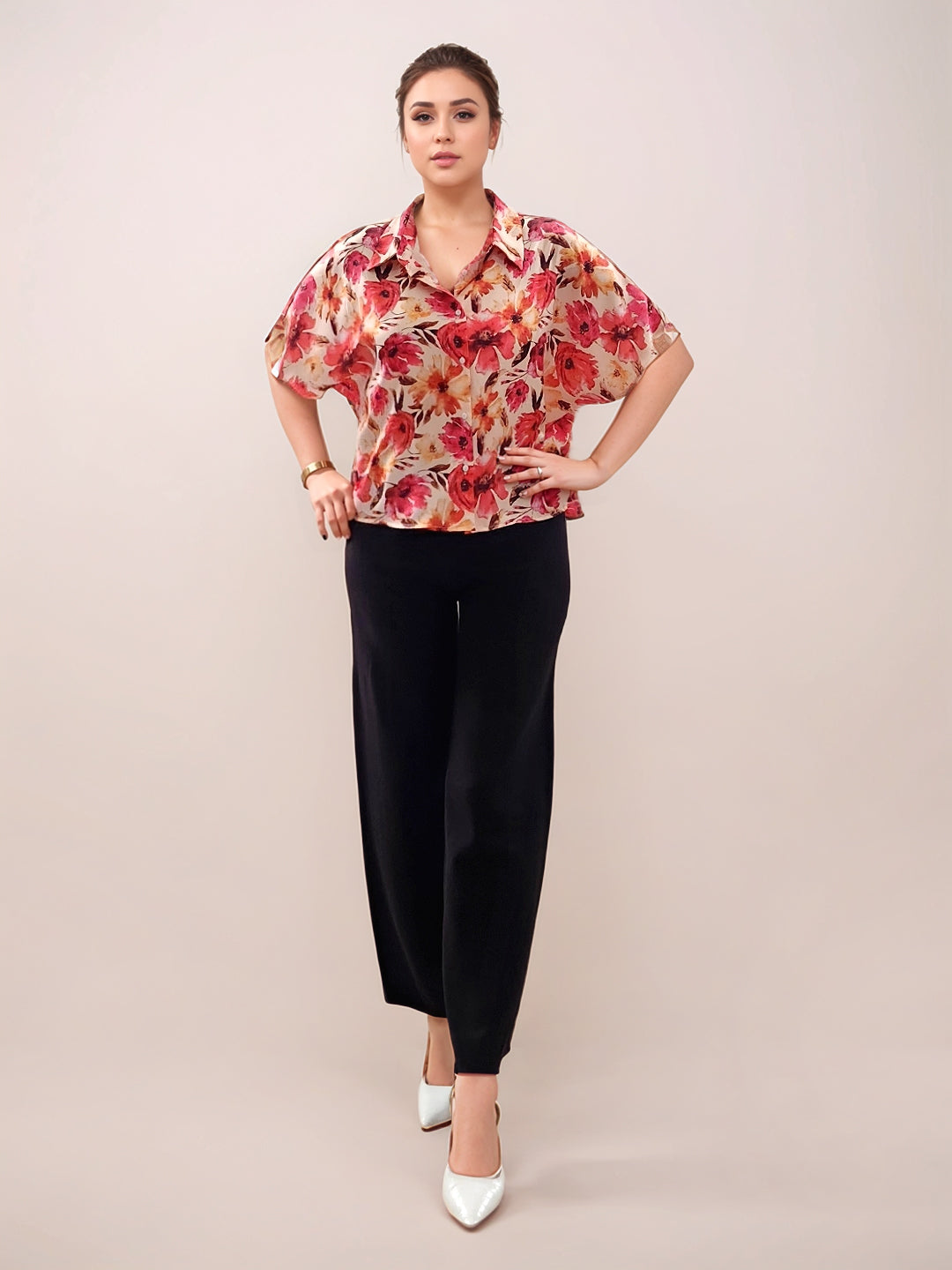Multi-Colored Floral Prints Half Sleeves Top