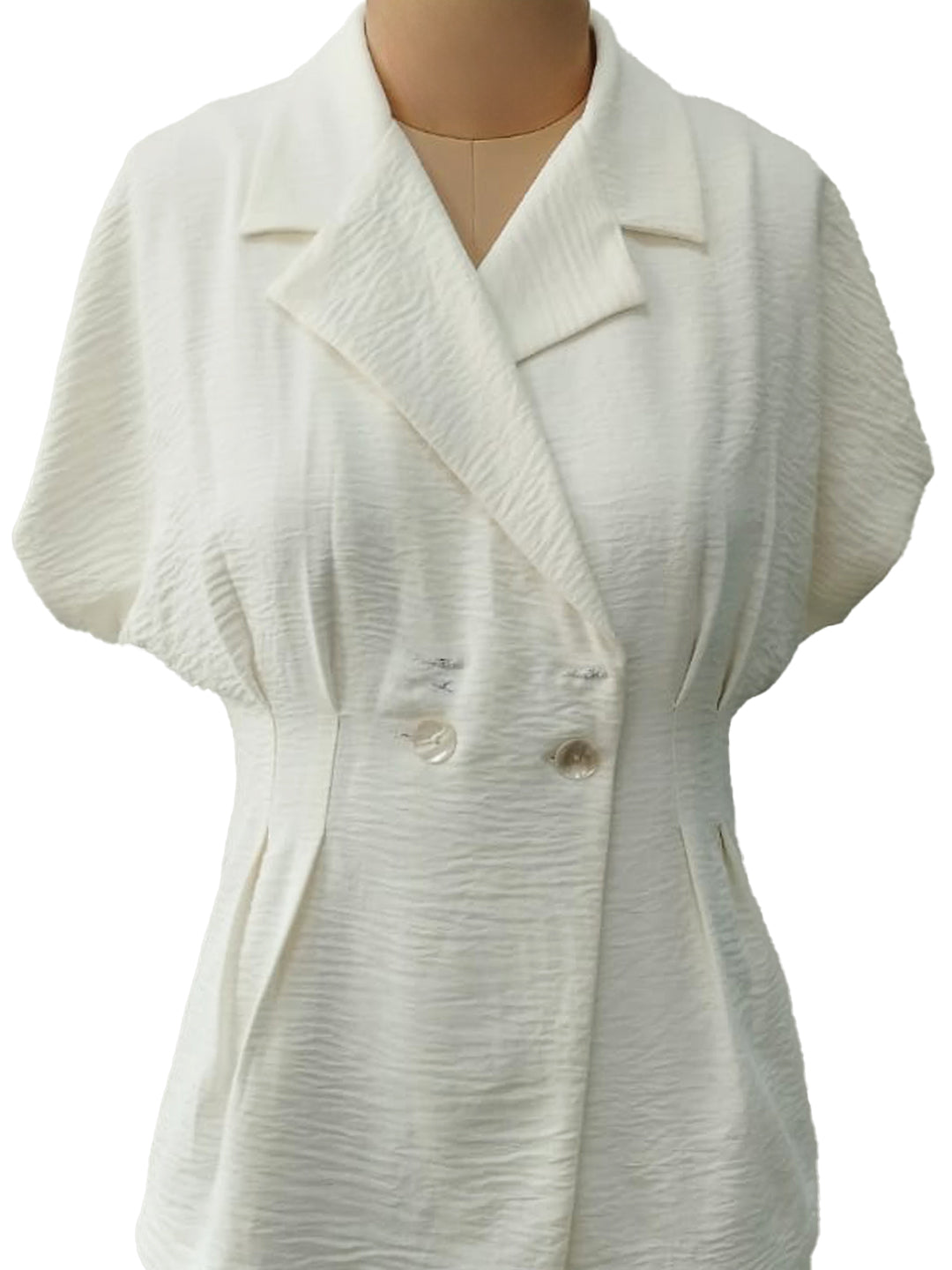 Off White Solid Short sleeve Collar Neck Fitted Top