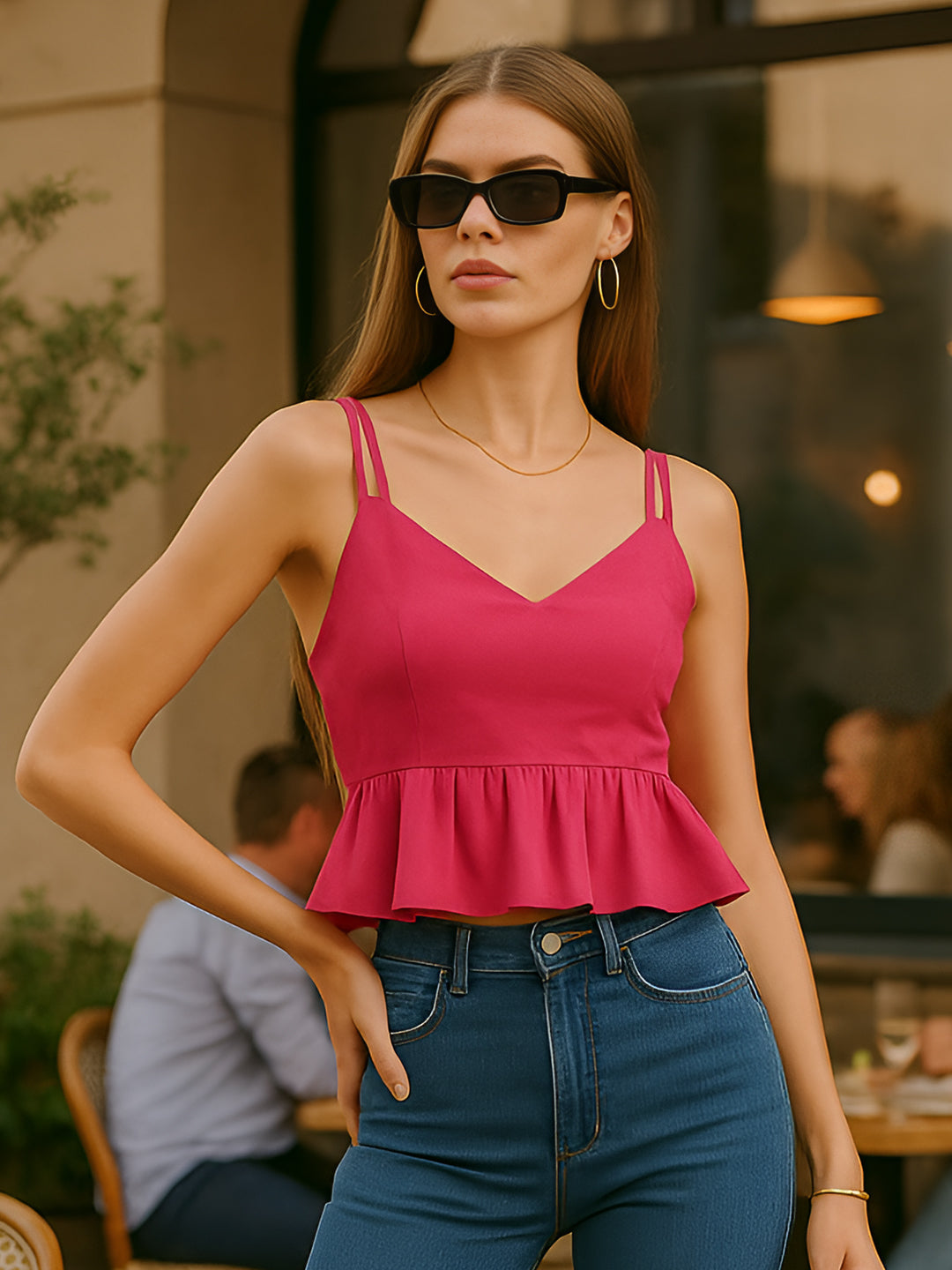 Maroon Solid Sleeveless Top