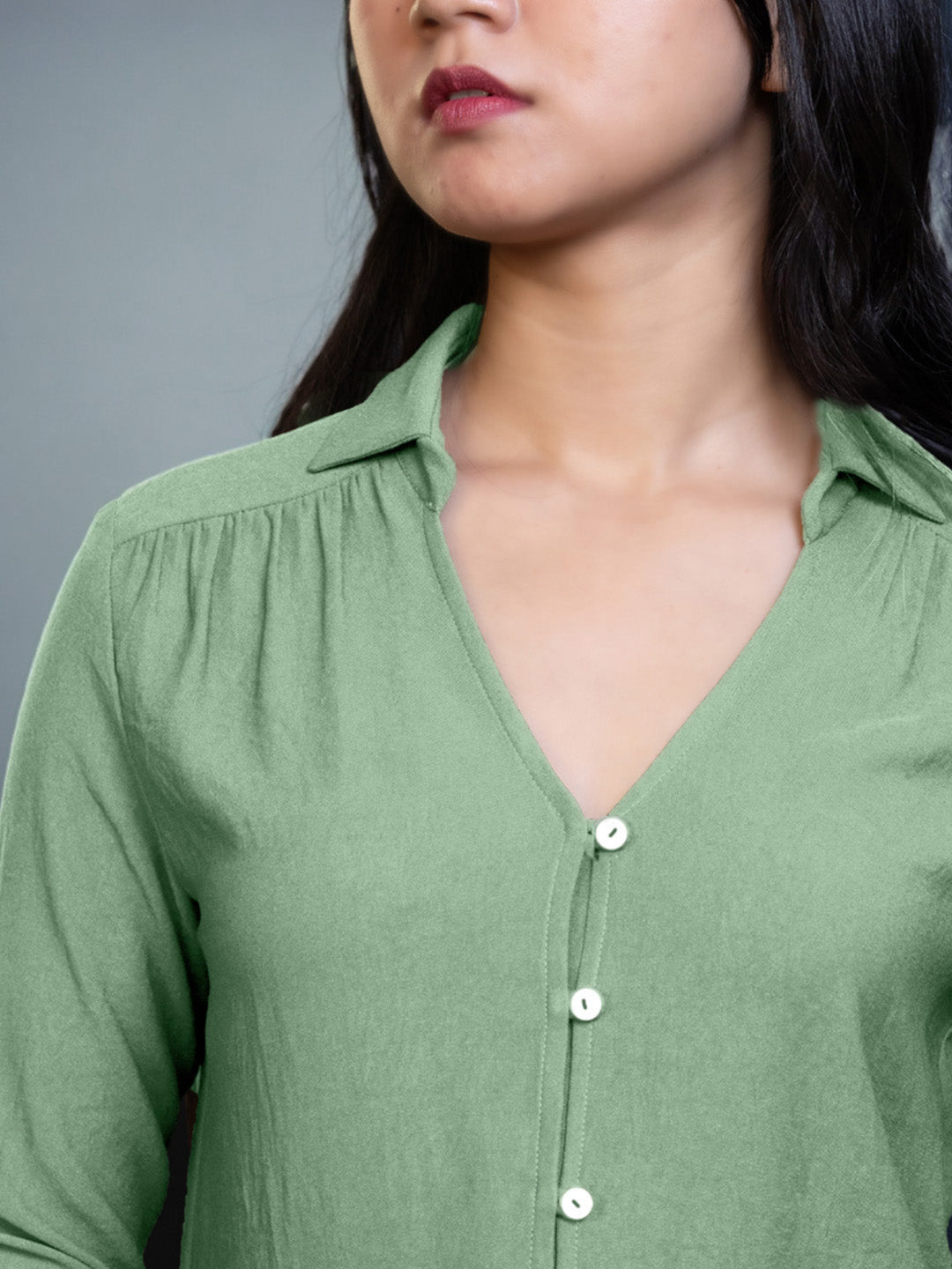 Solid Mint Gathered Shirt