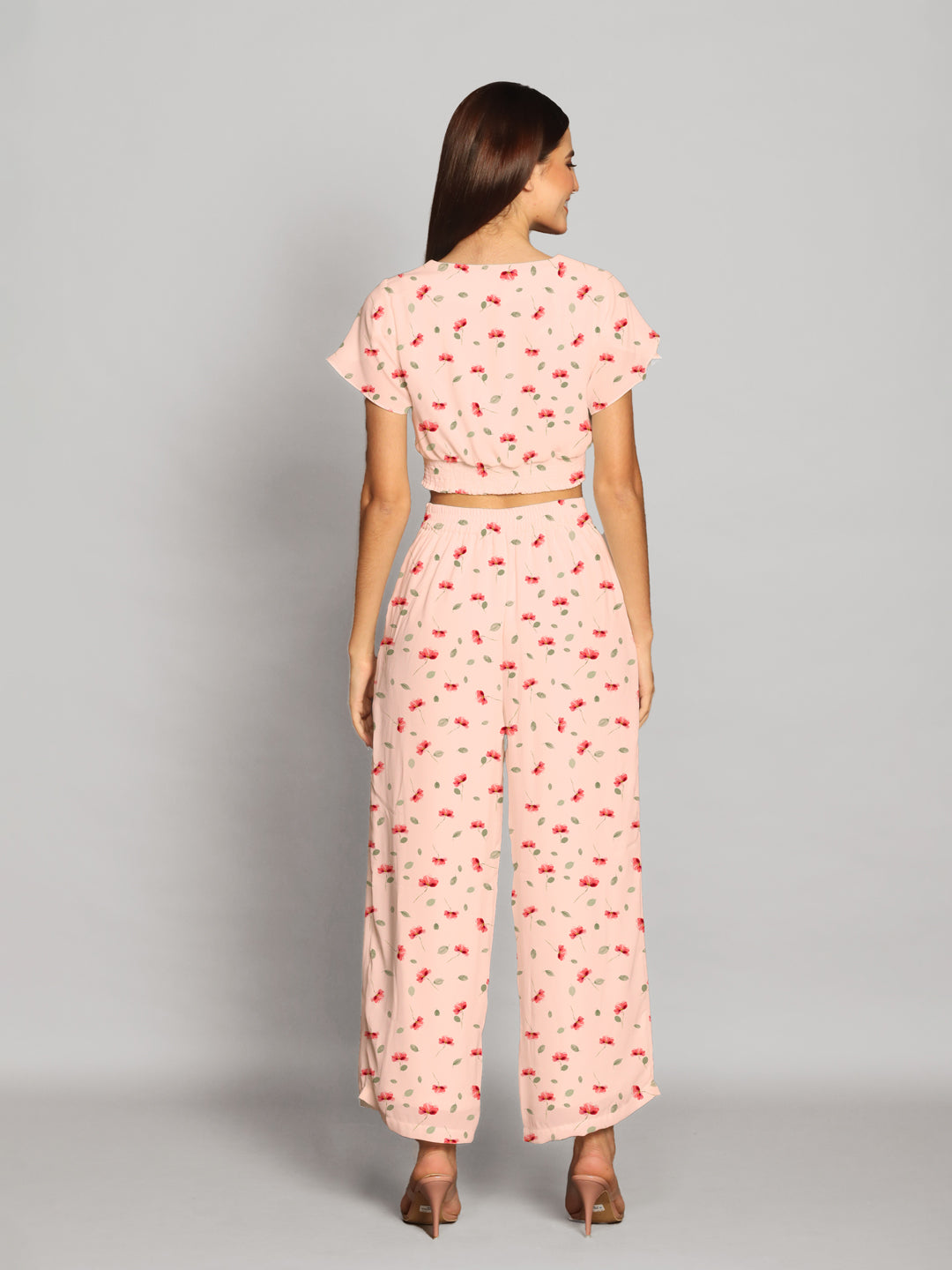 Floral Print Baby Pink Cropped Co-Ord Set