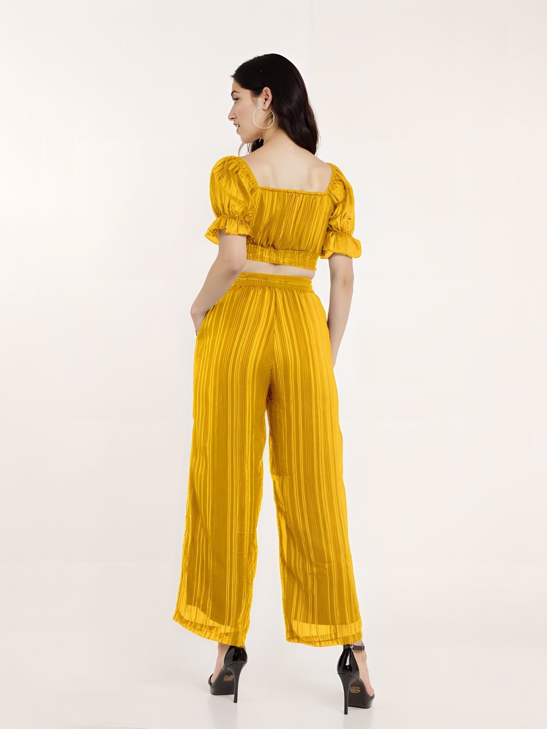 Solid Yellow Cropped Co-Ord Set