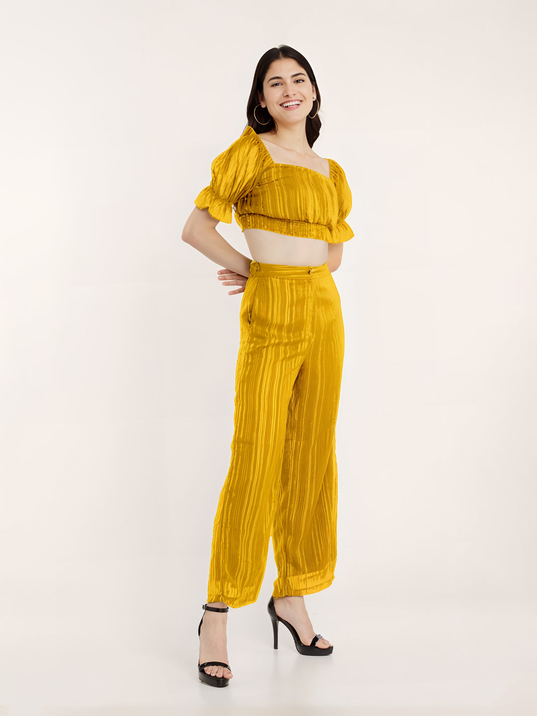 Solid Yellow Cropped Co-Ord Set