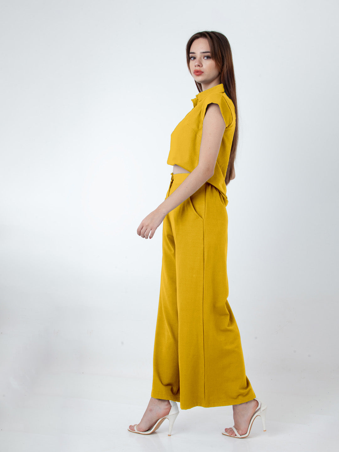 Solid Yellow Wide Leg Co-Ord Set