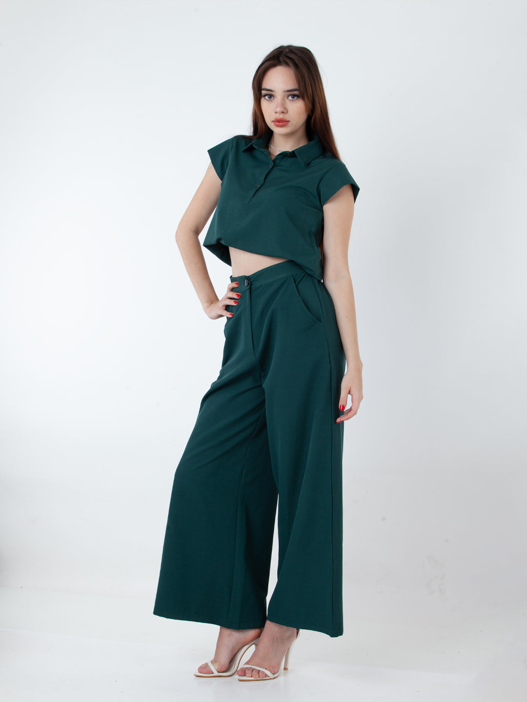 Solid Teal Wide Leg Co-Ord Set