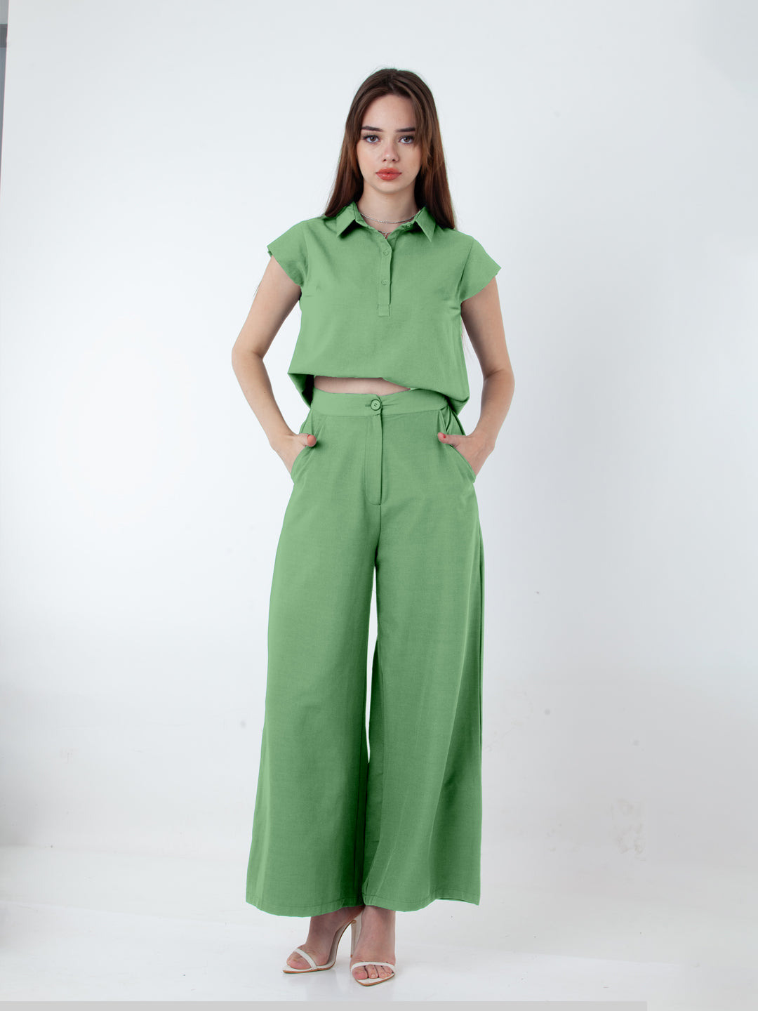 Solid Green Wide Leg Co-Ord Set