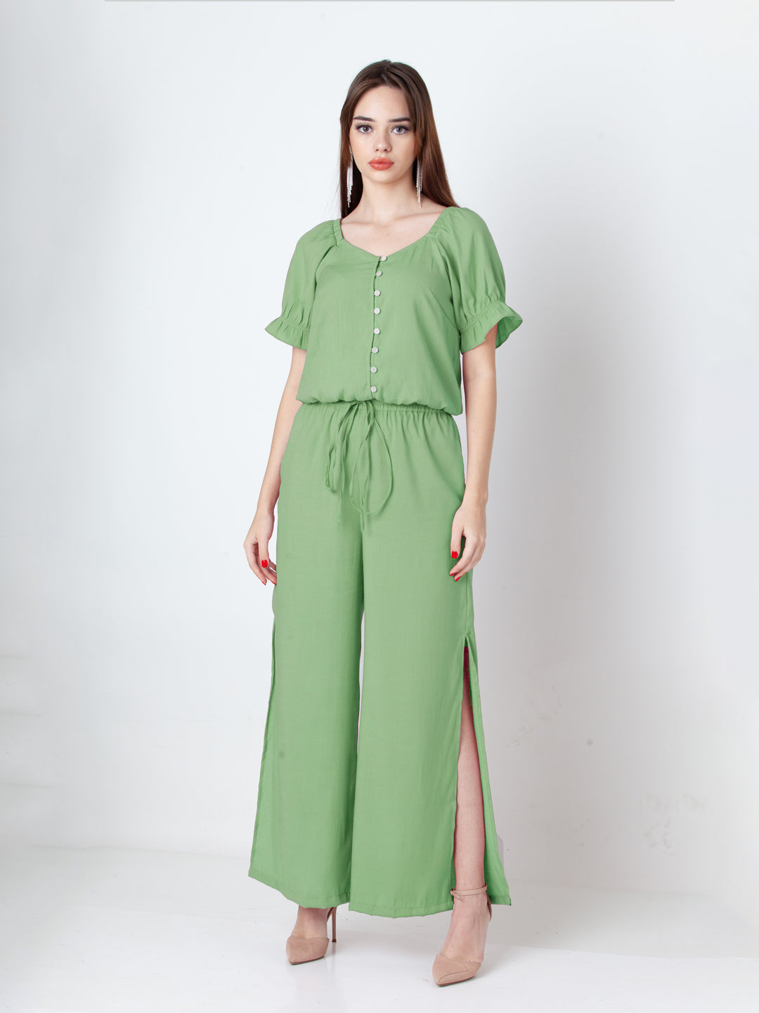 Solid Green Fig Wide Leg Co-Ord Set