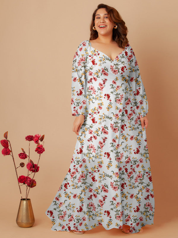 White Floral Print Wrap Maxi Dress