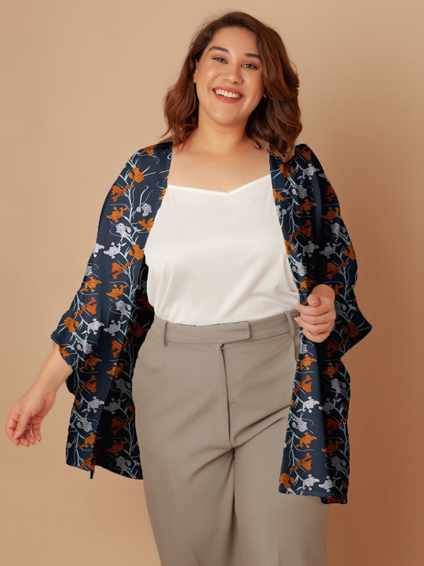 Buy Navy Floral Print Peplum Shrug Zink London