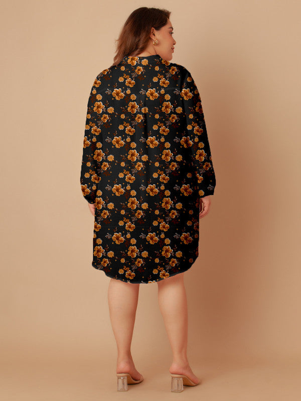 Black-&-Brown-Floral-Print-Buttoned-Long-Shirt-ZCT00002-135-Brown-4