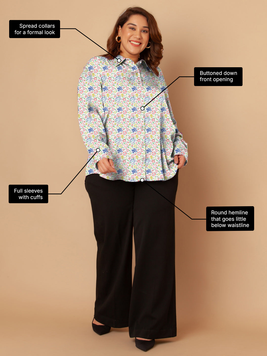 White Floral Print Buttoned Shirt