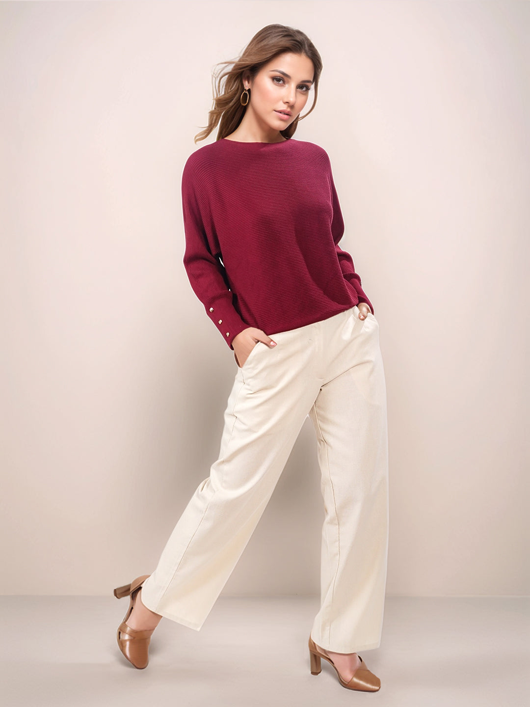 Maroon Solid Slip-On Sweater