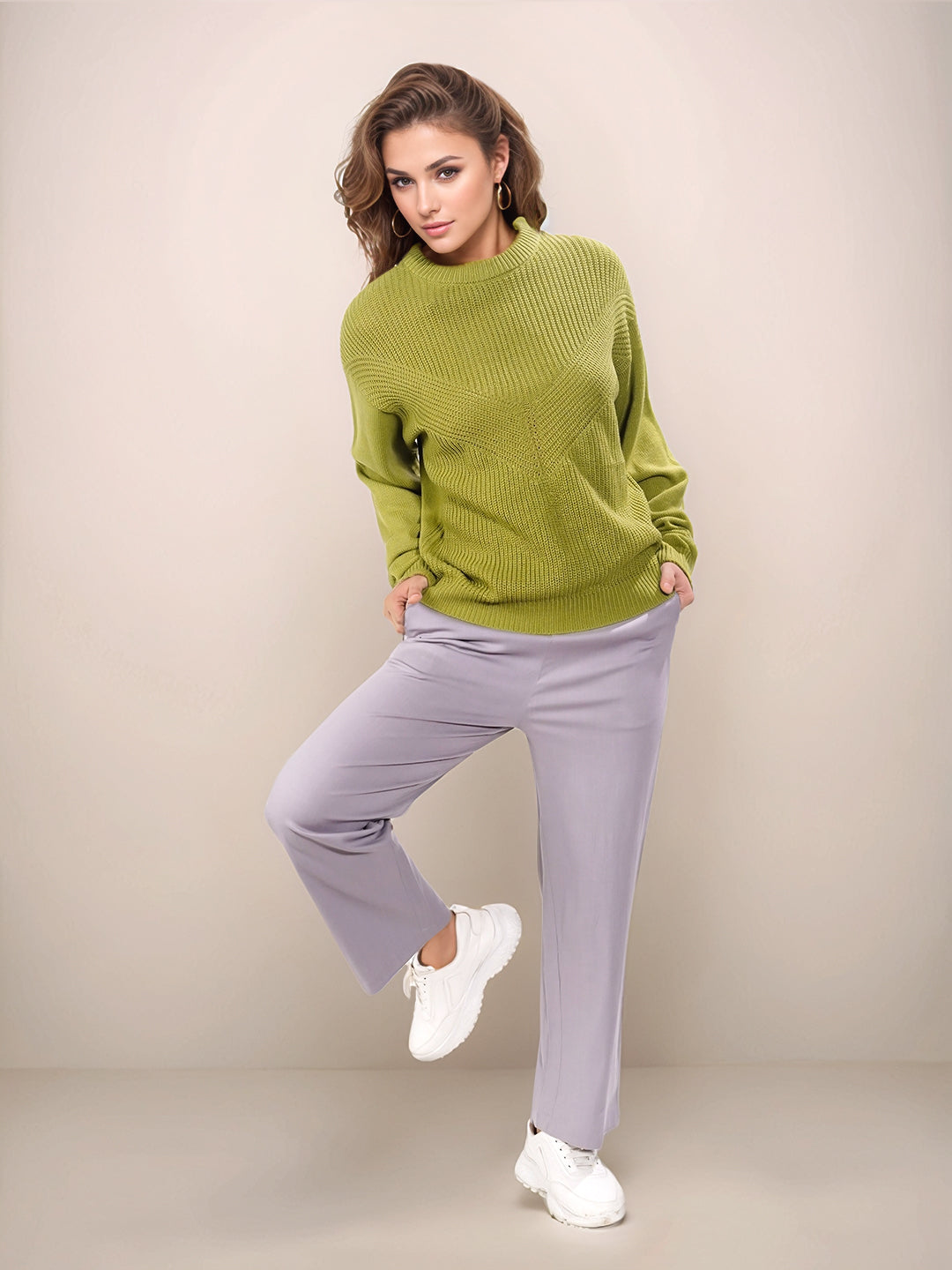 Green Solid Slip-On Sweater