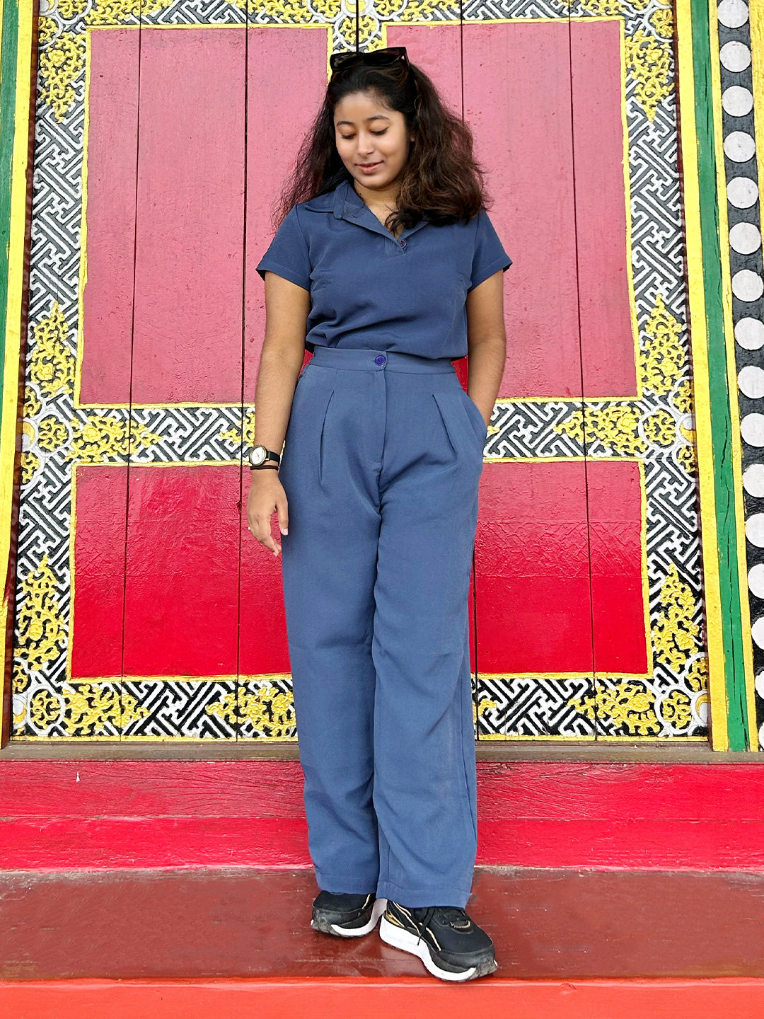 Blue Solid Shoulder Straps Top