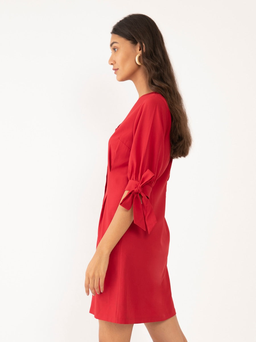 Red Solid Short Dress