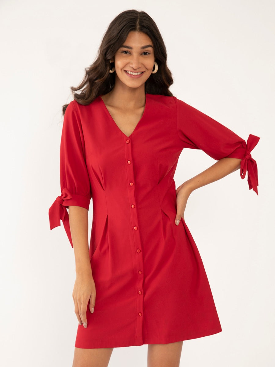 Red Solid Short Dress