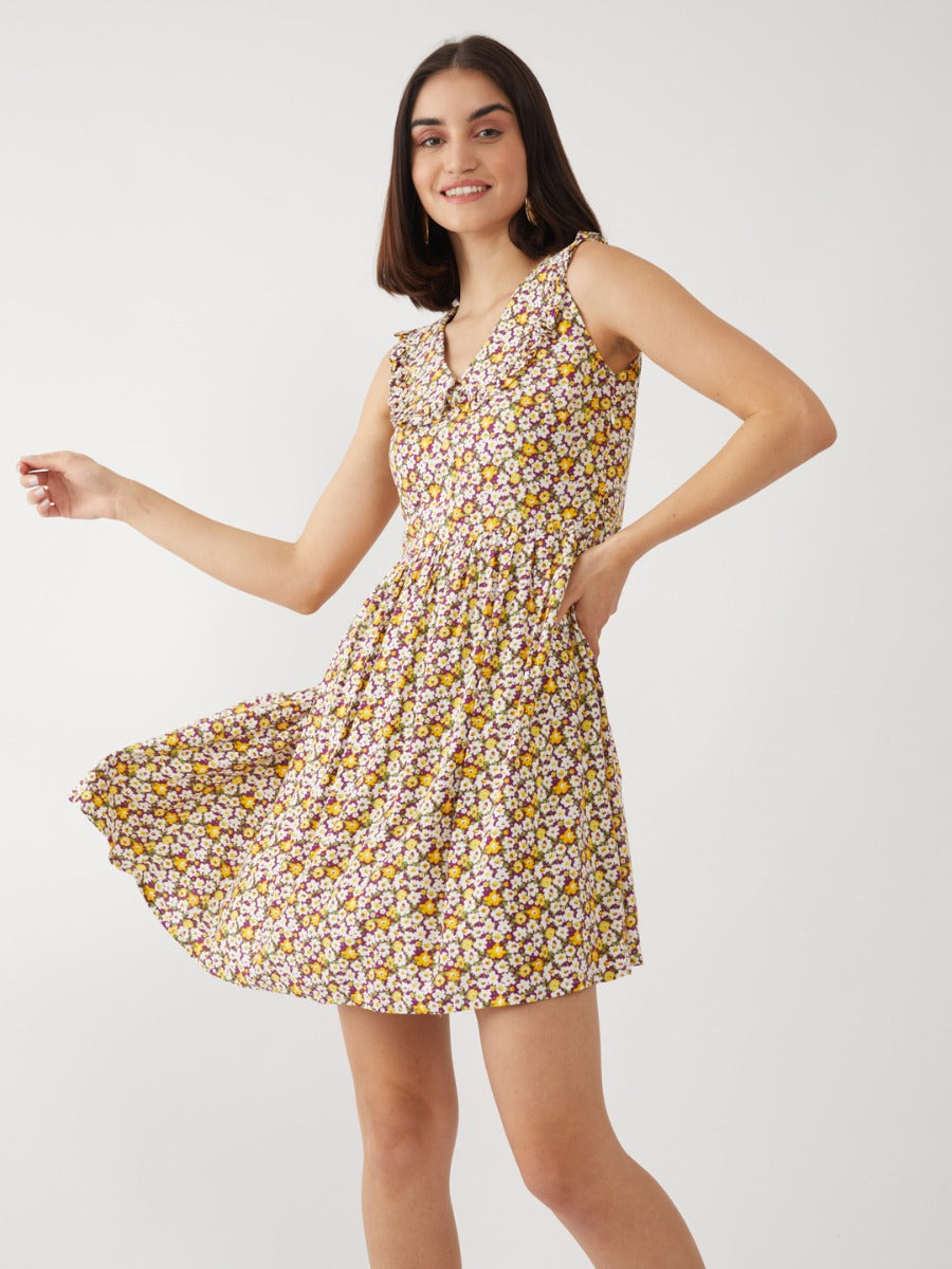 Purple Printed Short Dress