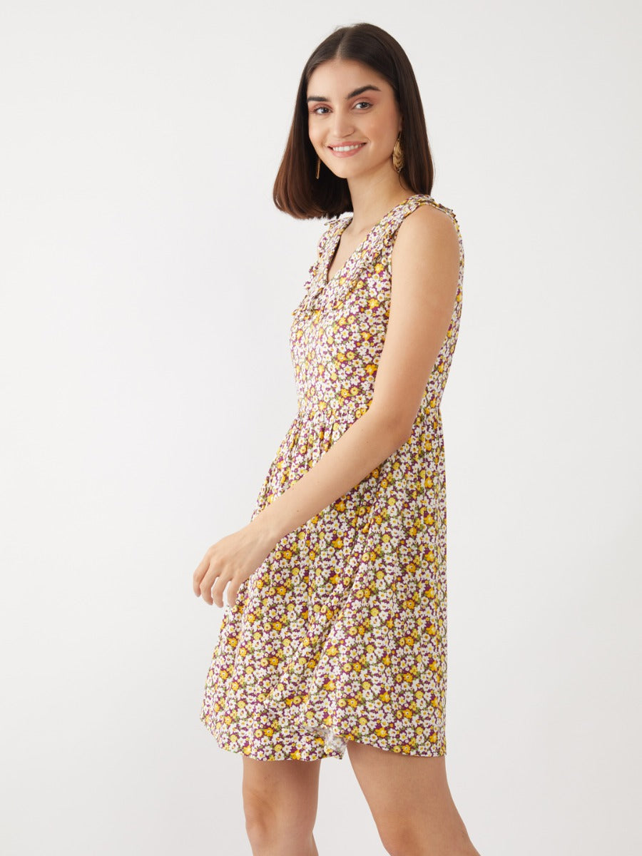 Purple Printed Short Dress