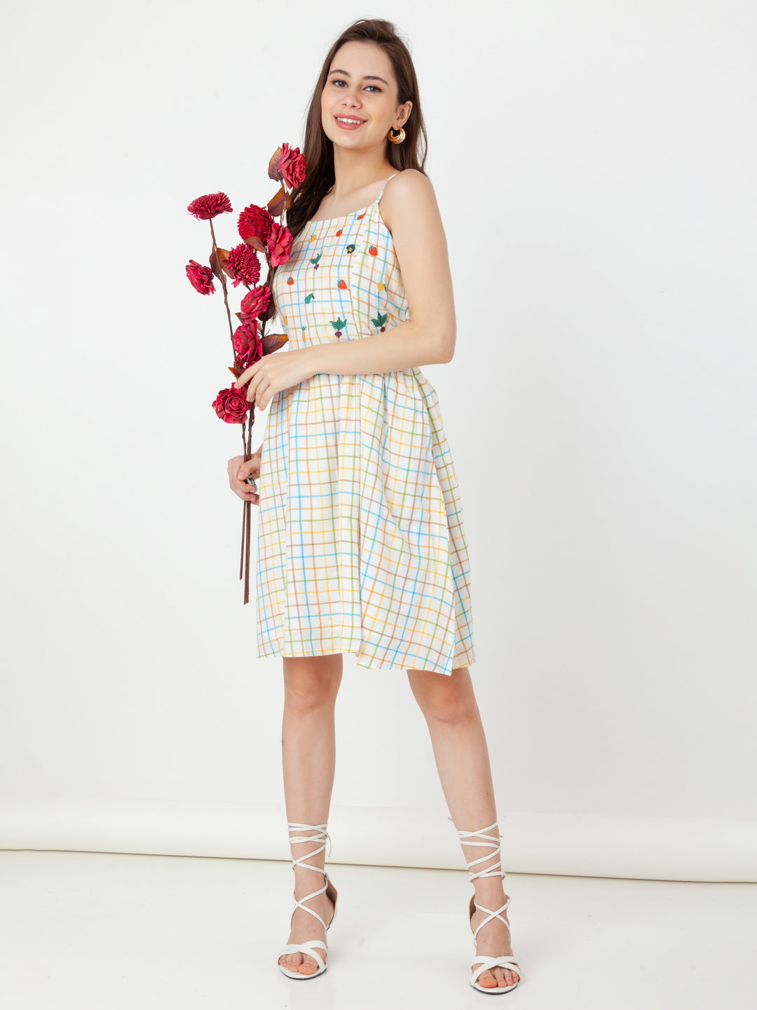 White_Checks_A-Line_Short_Dress_1