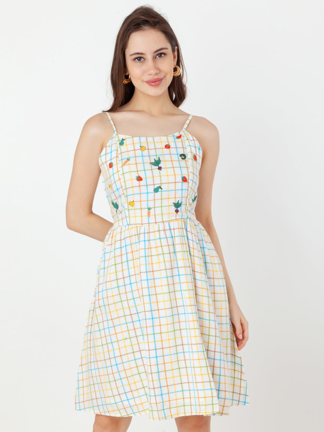 White_Checks_A-Line_Short_Dress_2