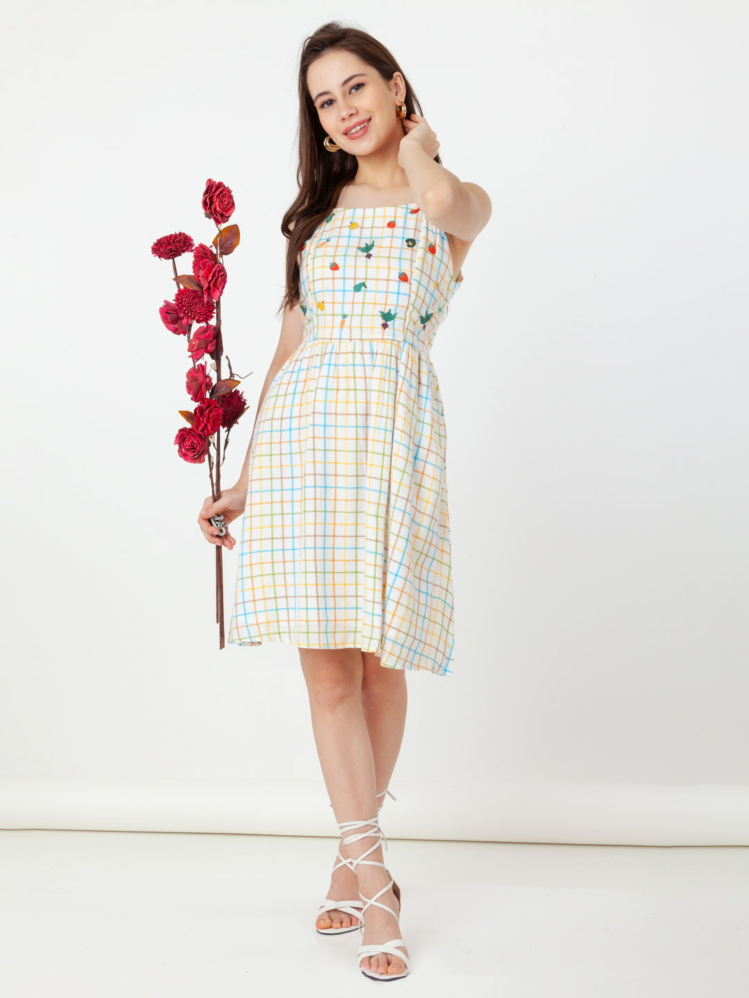 White_Checks_A-Line_Short_Dress_5