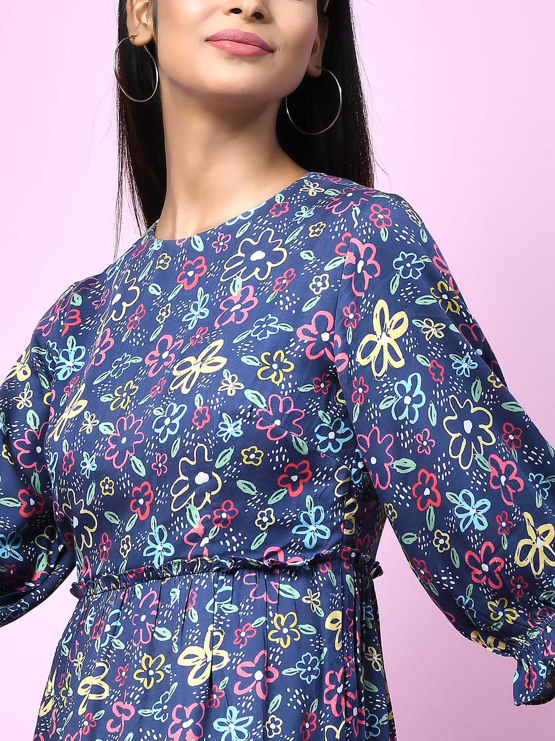 Blue_Quirky_Printed_Gathered_Short_Dress_for_Women_D06001_6