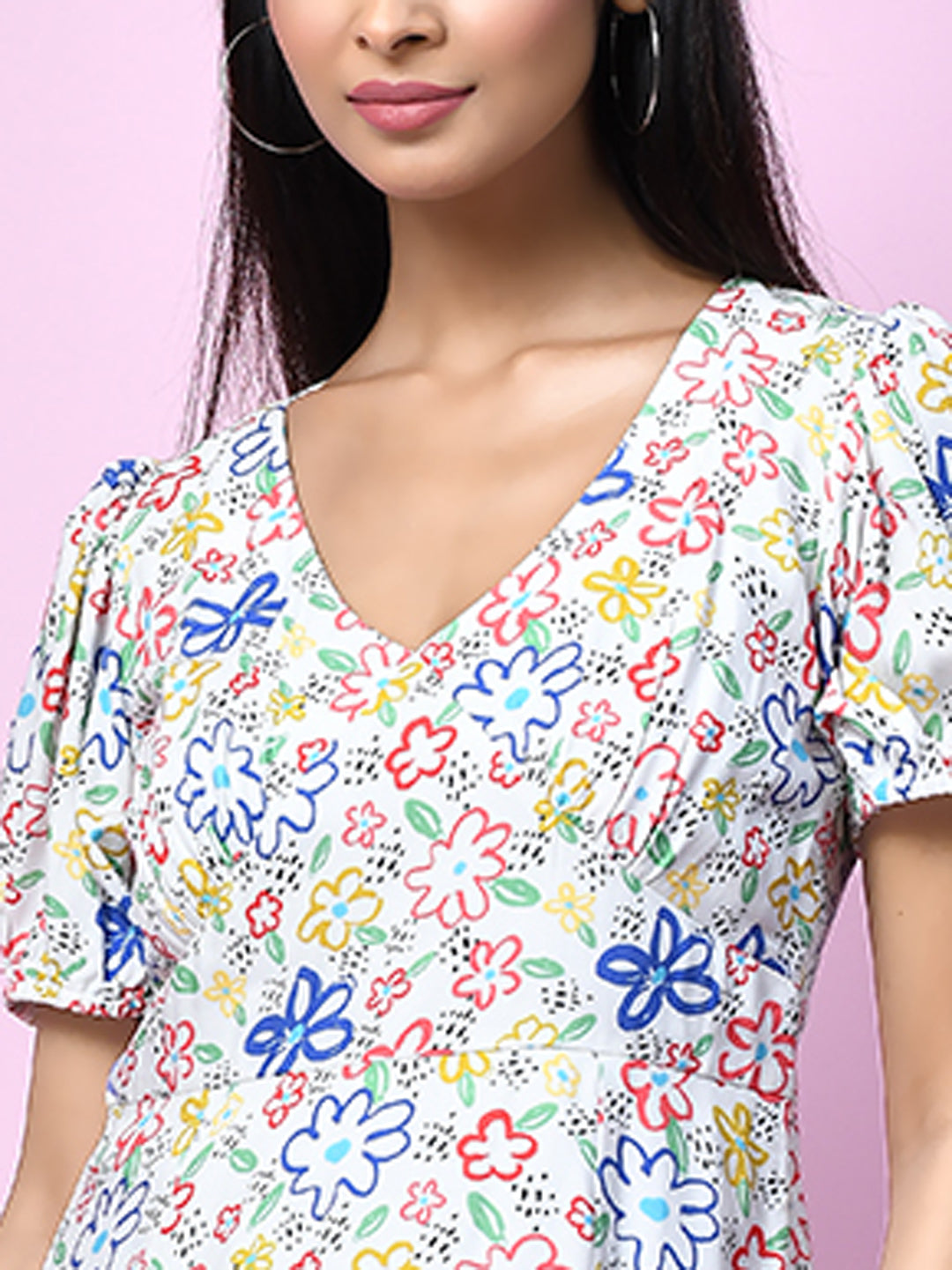 Zink London Women's White Quirky Prints A-Line Midi Dress - D06005 - 6