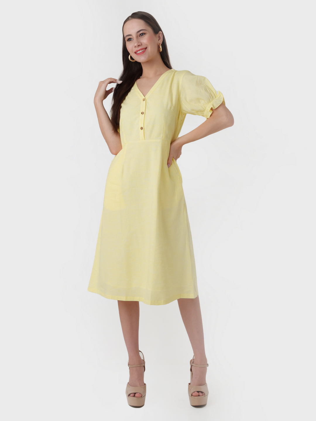 Yellow_Solid_A-Line_Midi_Dress_D06009_5