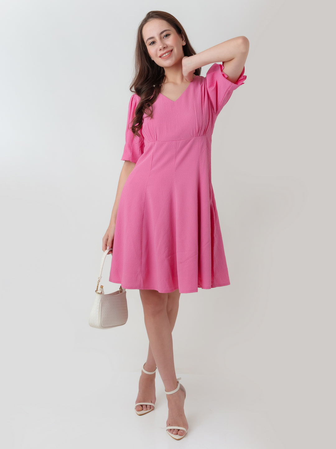 Pink_Textured_A-Line_Short_Dress_D06028_1