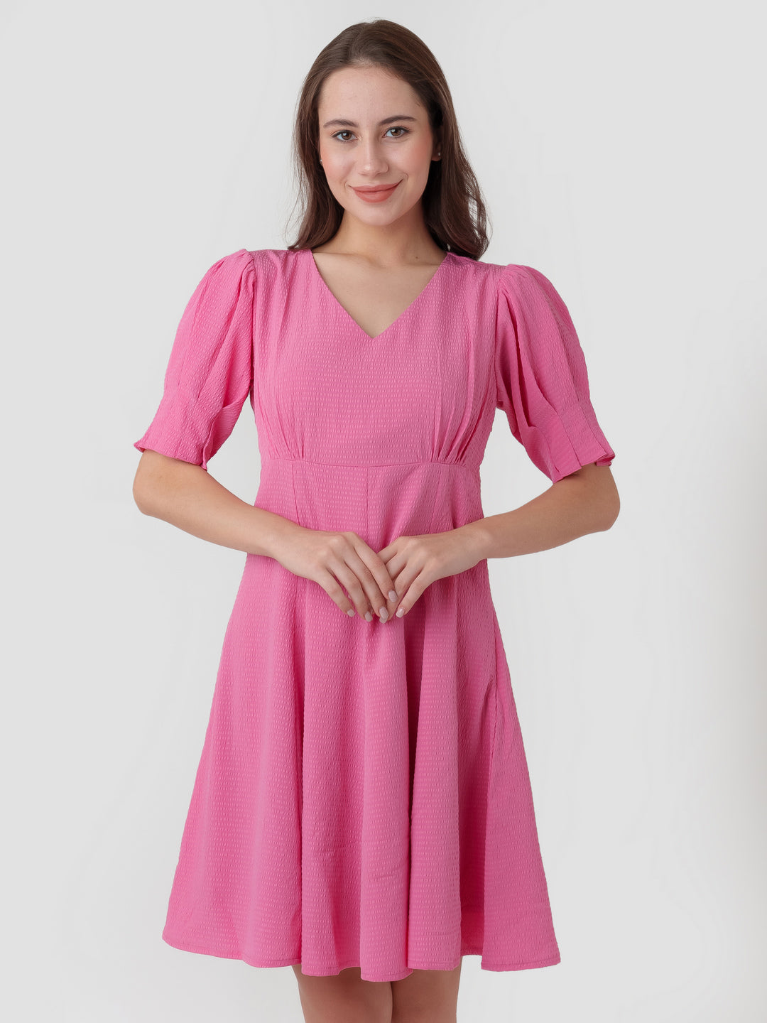 Pink_Textured_A-Line_Short_Dress_D06028_2