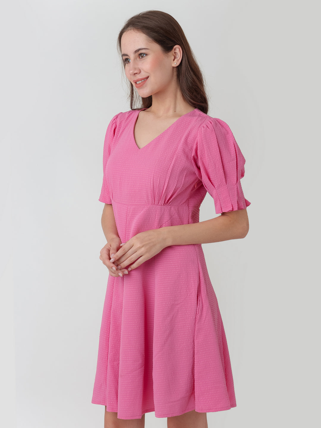 Pink_Textured_A-Line_Short_Dress_D06028_3