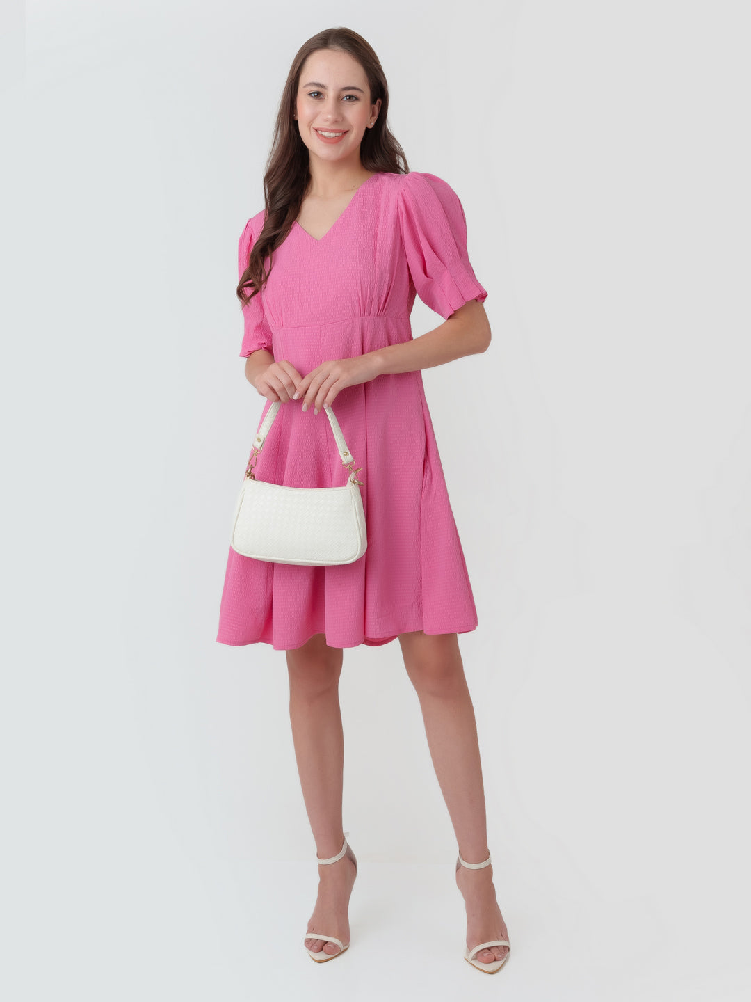 Pink_Textured_A-Line_Short_Dress_D06028_5