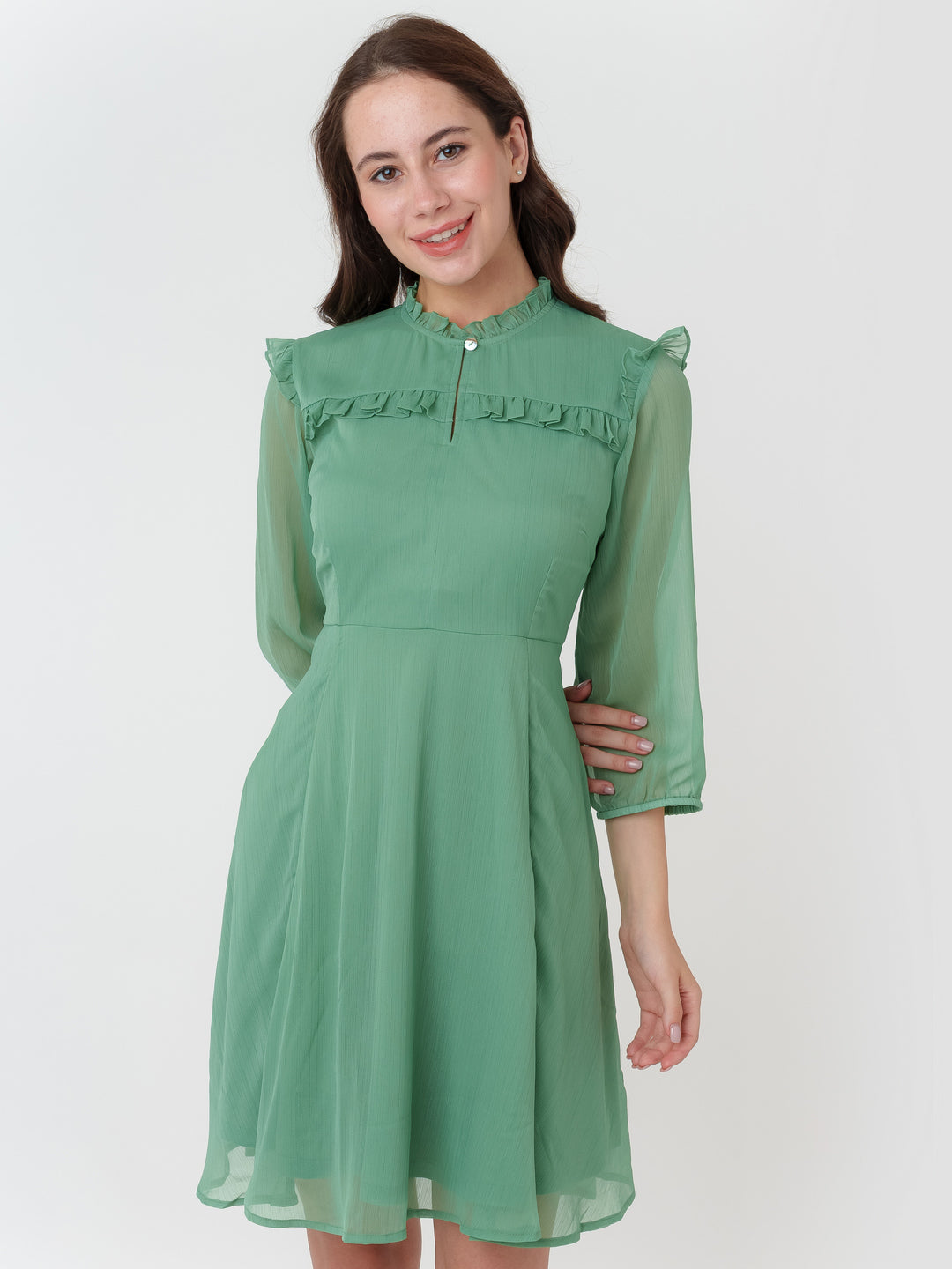 Green_Solid_Regular_Short_Dress_2