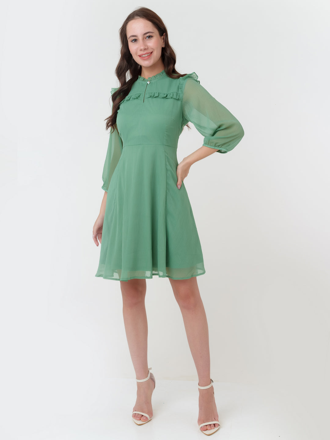 Green_Solid_Regular_Short_Dress_5