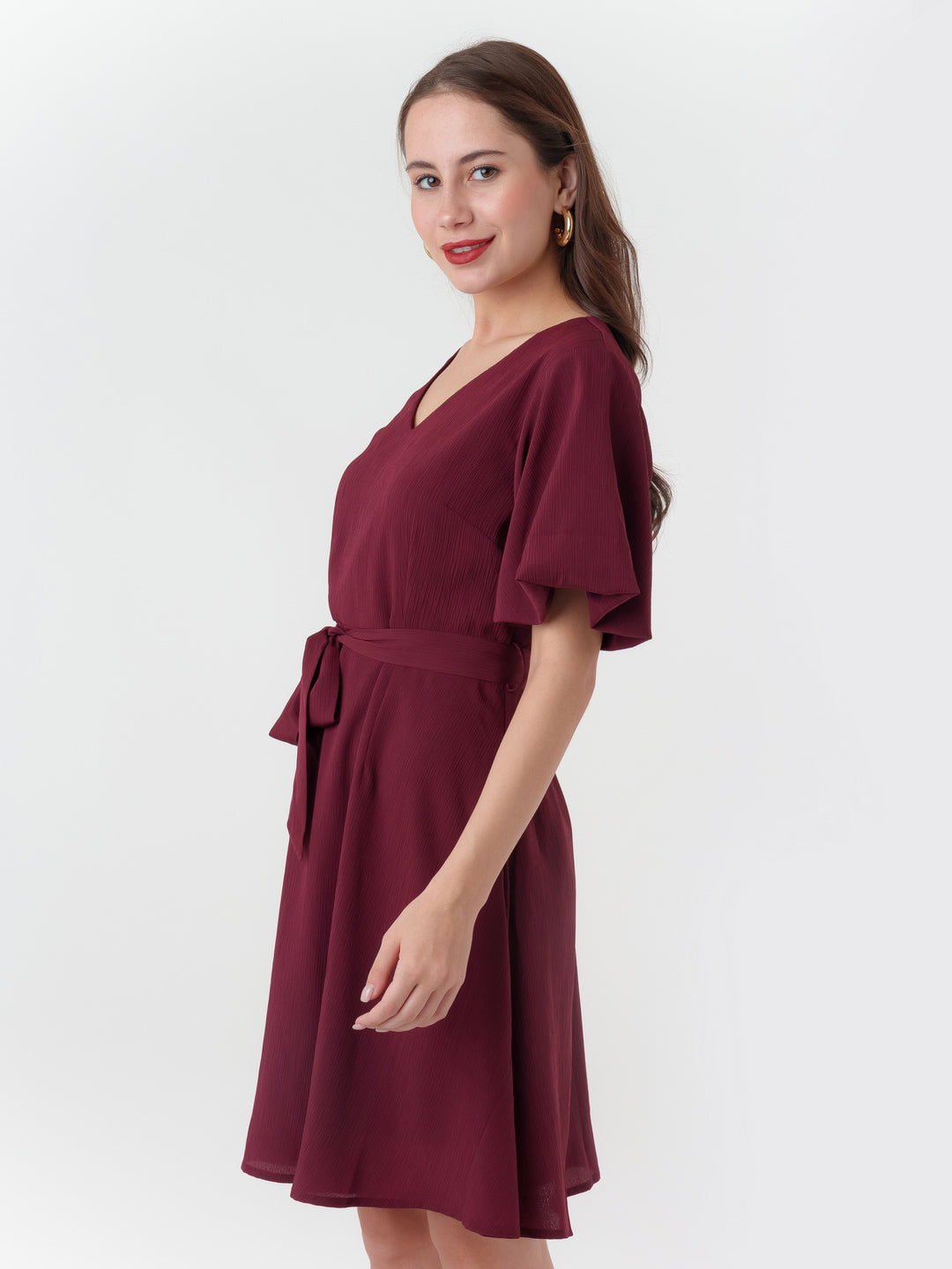 Maroon_Textured_Regular_Short_Dress_3
