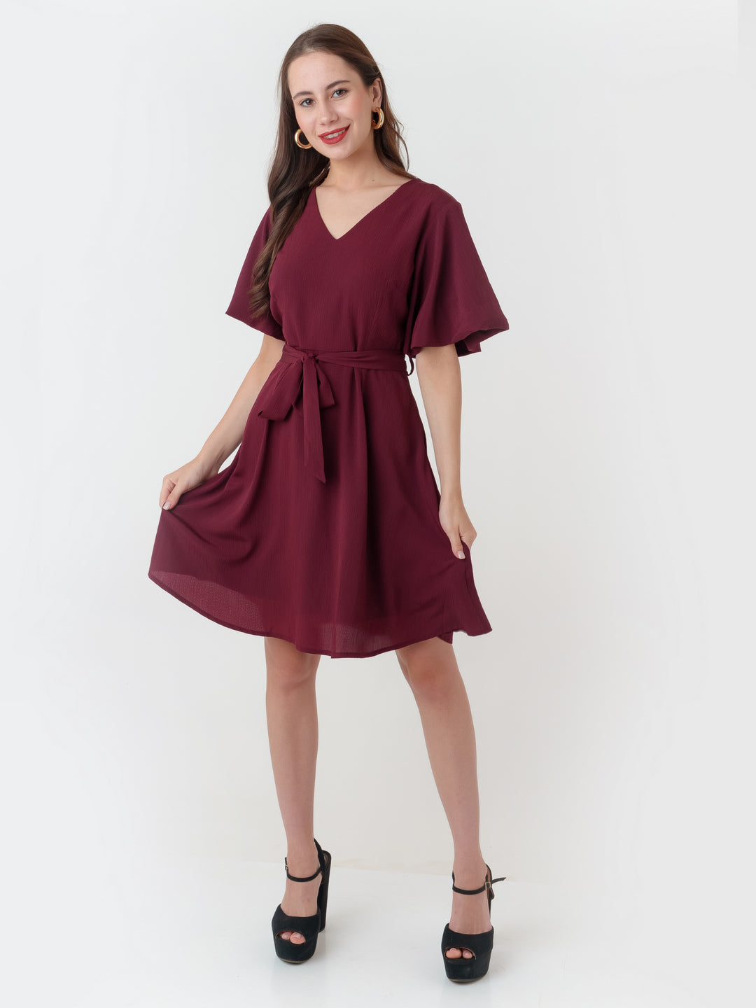 Maroon_Textured_Regular_Short_Dress_5