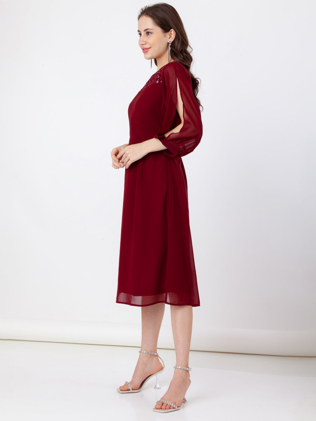 Maroon_Embroidered_A-Line_Midi_Dress_3
