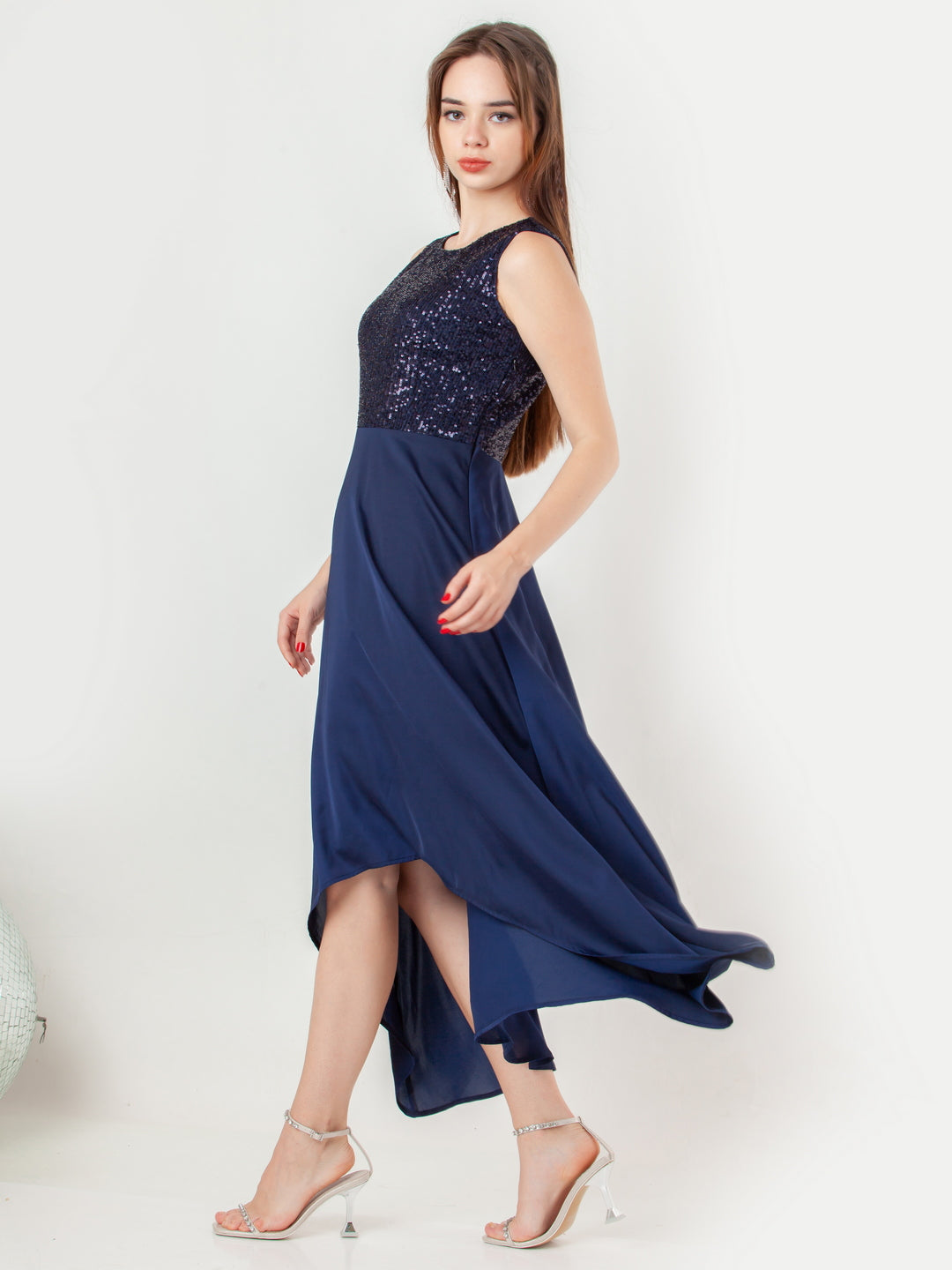 Buy Navy Blue Embellished Flared Maxi Dress
