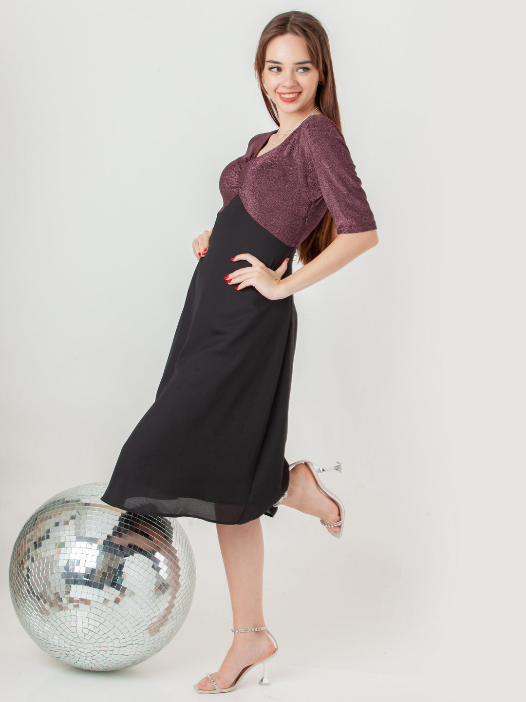 Black-with-Pink-Shimmer-Flared-Midi-Dress-D08005_1