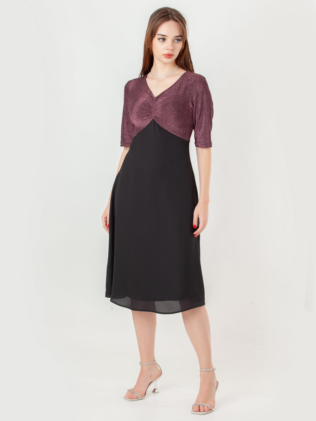 Black-with-Pink-Shimmer-Flared-Midi-Dress-D08005_2