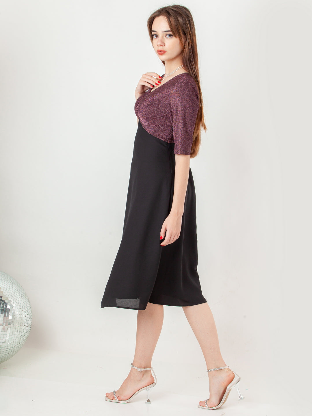 Black-with-Pink-Shimmer-Flared-Midi-Dress-D08005_3