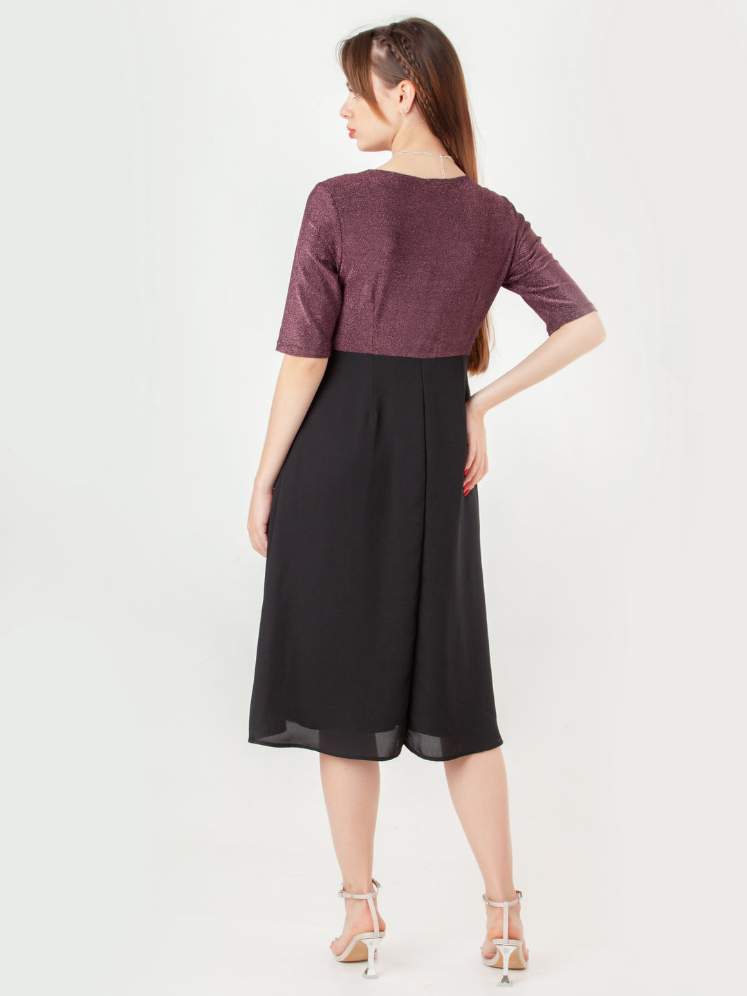 Black-with-Pink-Shimmer-Flared-Midi-Dress-D08005_4