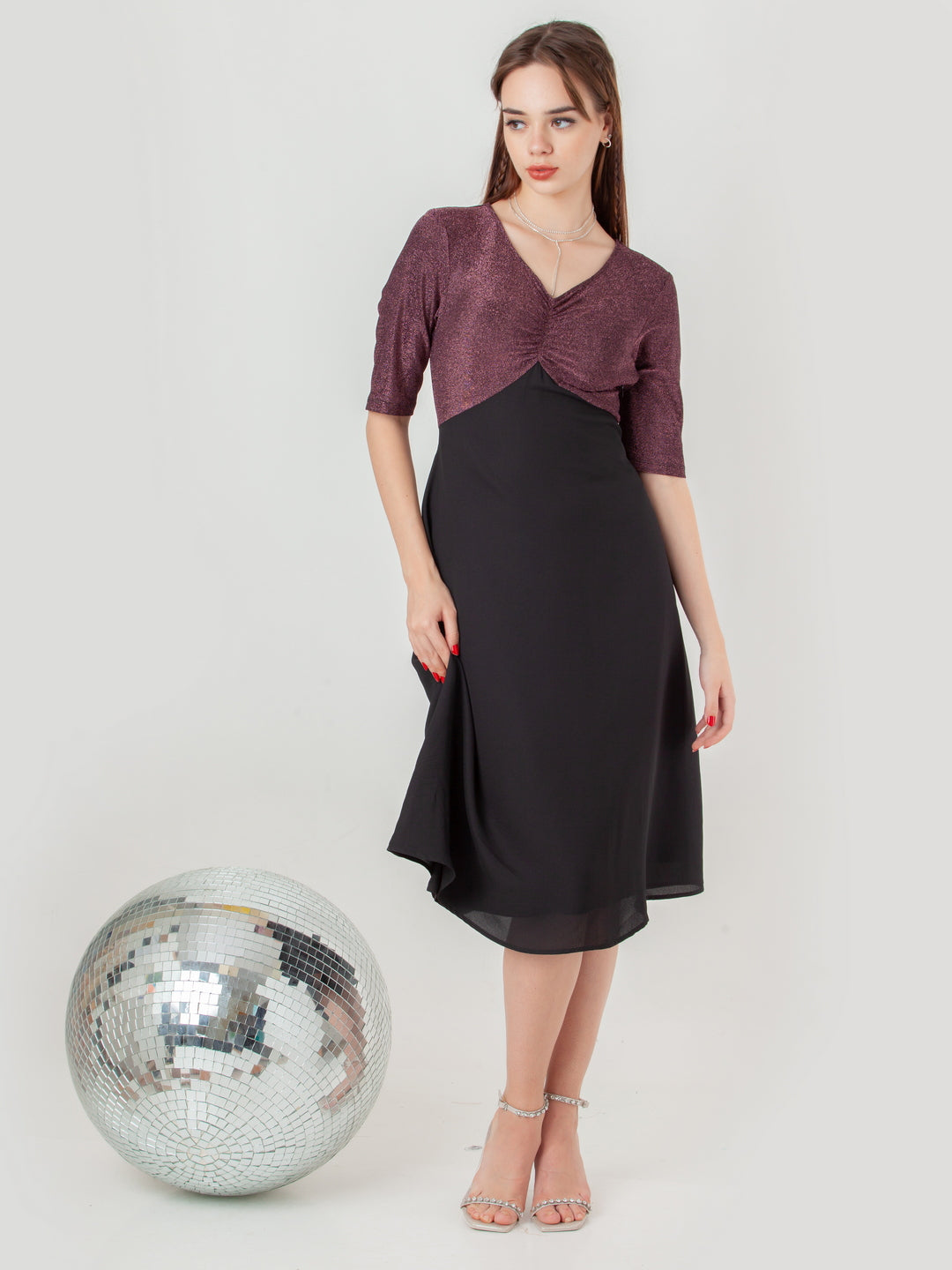 Black-with-Pink-Shimmer-Flared-Midi-Dress-D08005_5