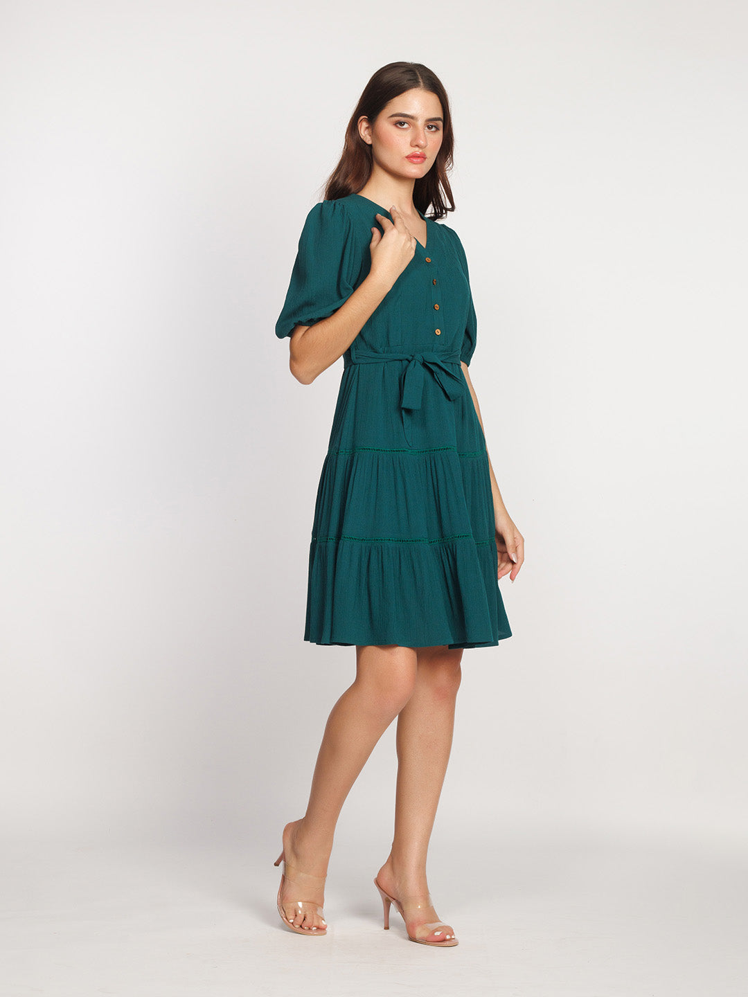 Dark-Green-Solid-Flared-Short-Dress-D08042-5