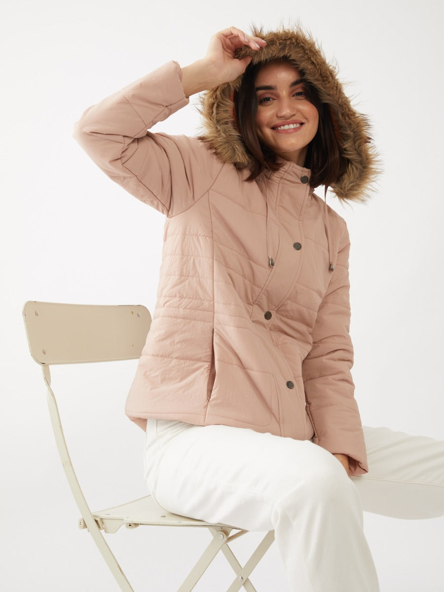 Pink Solid Quilted Jacket