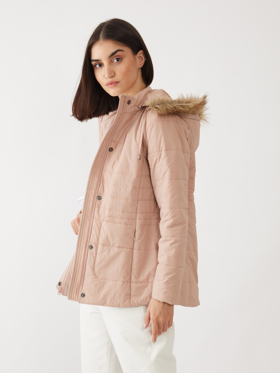 Pink Solid Quilted Jacket