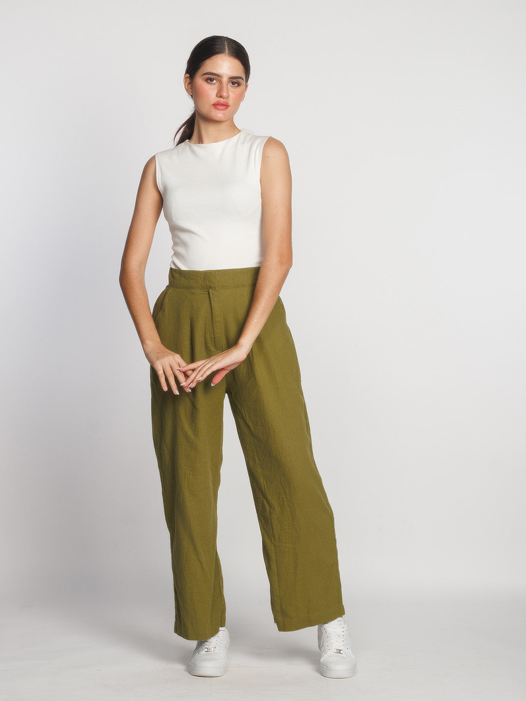 Olive-Solid-Regular-Trouser-L01012-1