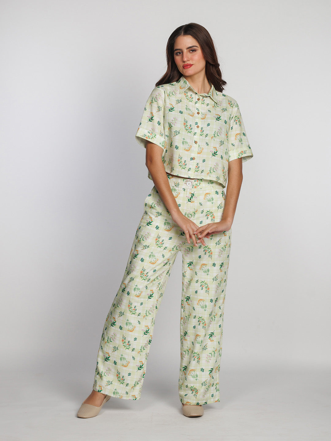 Light Green Pure Cotton Straight Palazzo